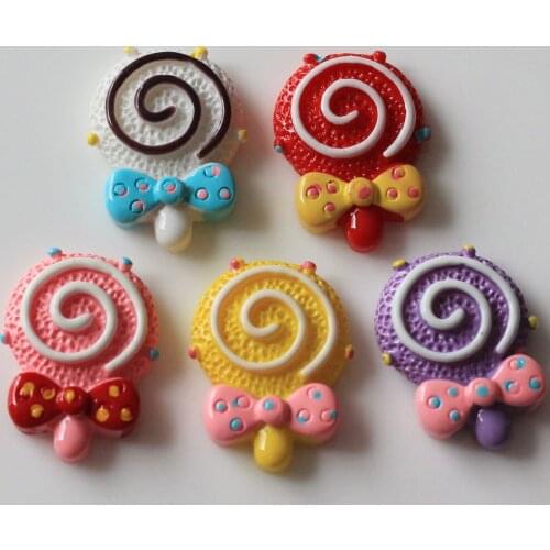 Cute Colorful Resin Lollipop Crafts Flatback Cabochons With Knot For DIY Phone Case Hair Bow Center Decoration