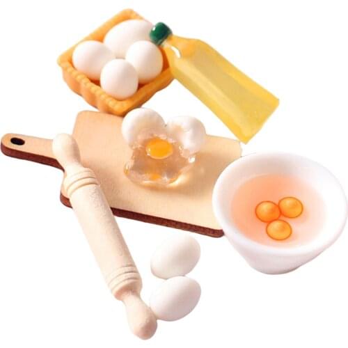 1:12 Miniature Cute Rolling Pin Egg Bowl Olive Oil Set Doll House, Dream Cute Rolling Pin Set for Little Baby Girls