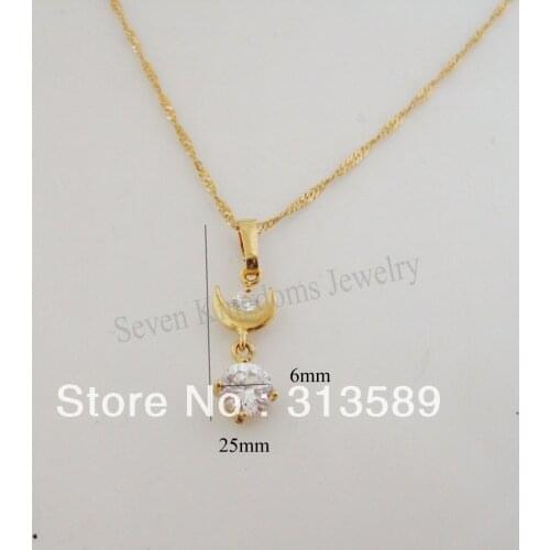 Min order 10$ /Can mix design/- YELLOW GOLD OVERLAY 18" NECKLACE & CUTE MOON SHAPED CZ STONE PENDANT/Great Gift Money Maker