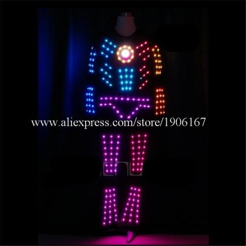 Colorful LED tron robot costume party disco wear ballroom led programmable light up men clothes dj dance show performance suit