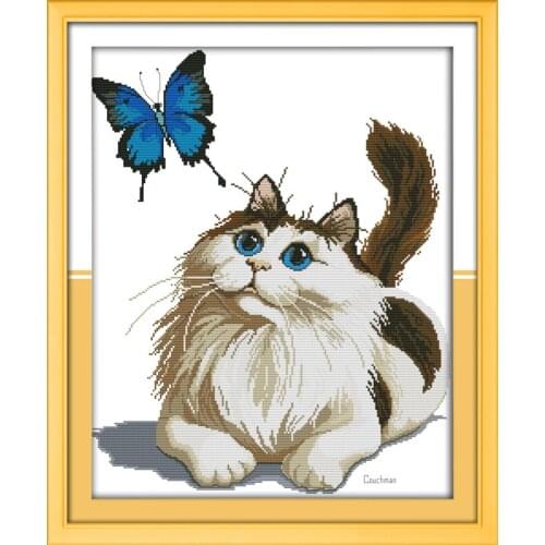 Cat and butterfly Printing pattern Cross Stitch Kits Funny Gifts Cross-stitch set Embroidery Needlework DMC Counted Home Decor