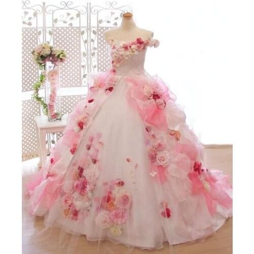 3 D Floral Flower Girl Dresses Hand Made Princess Girls Ball Gowns Flowers Little Girl Dresses Vintage Child Party Pageant Gown