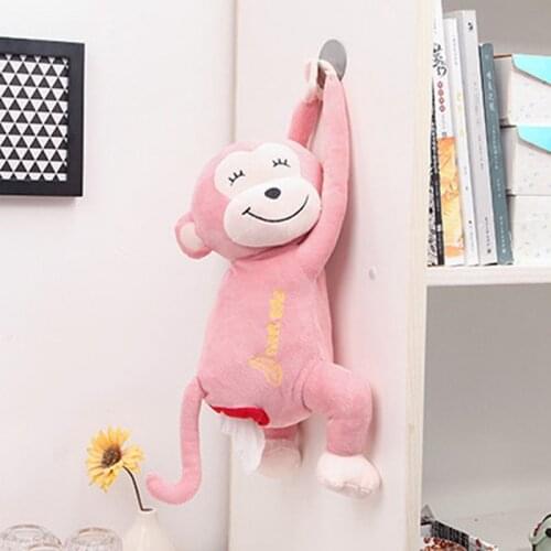 For Monkey Doll Car Seat Back Hanging Tissue Holder Paper Box Plush Box Container Towel Paper Organizer Case Car Interior Trim