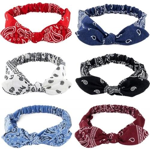 Women Print Rabbit Ears Headband Retro Elegant Hairbands Cross Turban Headwrap Headwear Sweet Hair Accessories Fashion 2021