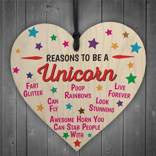 Reasons To Be A unicorn Novelty Wooden Hanging Heart Shabby Chic Friendship Sign Christmas Home DIY Tree Decoration