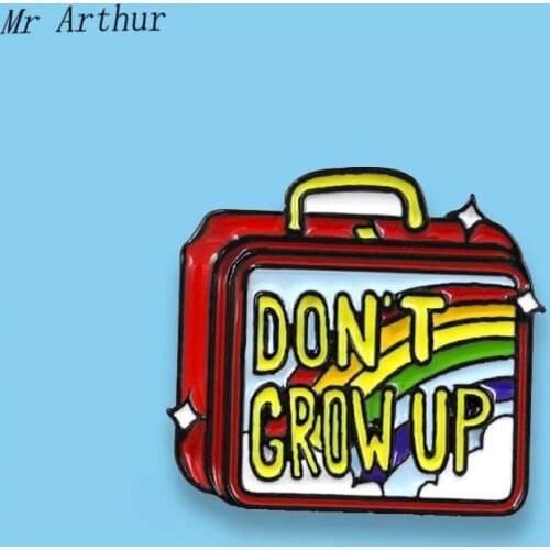Rainbow Suitcase Enamel Pin DON'T GROW UP Badge Brooch Backpack Clothes Lapel Pin Color Box Jewelry Gift for Friends