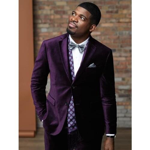 Dark Purple Men Blazer 2 Piece Groom Tuxedos For Wedding Formal Prom Suit (Jacket+Pants) Chic Streetwear Single Breasted