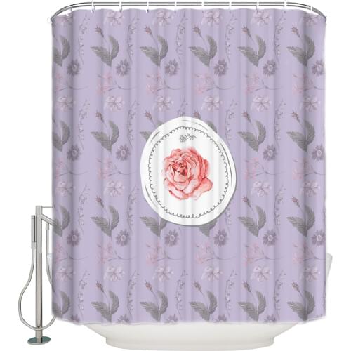 Rose Flower Circle Watercolor Flower Shower Curtain Bathroom Decorative Fabric Waterproof Shower Curtain