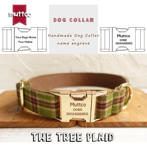 MUTTCO retailing self-designed environmental fashionable British style collar THE TREE PLAID laser engraved name 5 sizes UDC040J