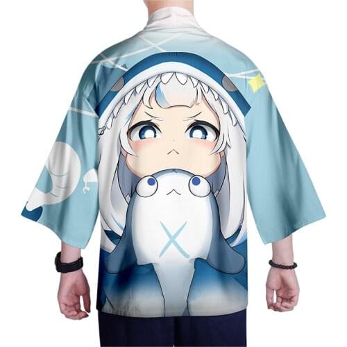Japanese Shark Girlish Kawaii Kimono Shirt Anime Cartoon 3d Print Fashion Men Seven Point Sleeve Tops Cardigan Jackets Plus Size