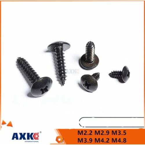 10/50pcs M2.2 M2.9 M3.5 M3.9 M4.2 M4.8 Black 304 Stainless Steel Cross Phillips Large Round Truss Head Self Tapping Wood Screw