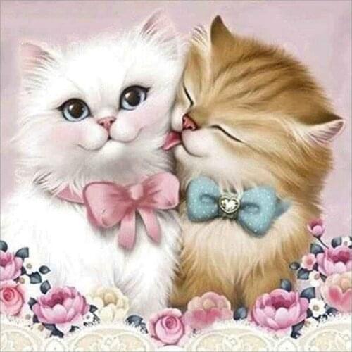 5D Diy Diamond Painting Cross Stitch Couple Cat Diamond Painting Round Rhinestones Embroidery Animals