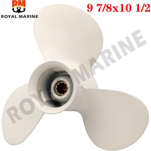664-45945-00-EL 9 7/8 x 10 1/2 Outboard Propeller For Yamaha 20HP 30HP Aluminum Alloy White 3 Blades 10 Spline Tooth R Rotation