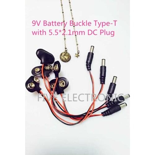 Free shipping! 9V Battery Buckle Connector Type-T with 5.5*2.1mm DC Plug 15CM wire lead soft shell Battery lock