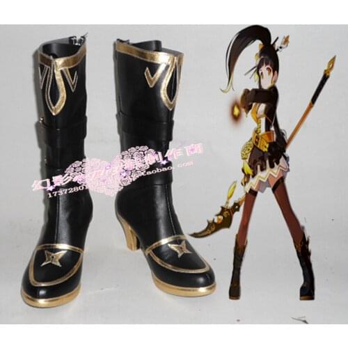 Elsword Ara Halloween Black Long Cosplay Shoes High Heels Boots H016