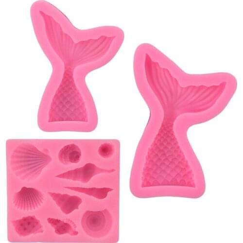 Mermaid Tail Silicone Mold Fondant Cupcake Cake Decorating Baking Tools Handmade Soap Mold Fish Fork Tail for Kids Childhood