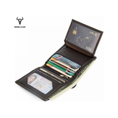 Fashion Mens Genuine Leather Wallet Top Layer Cowhide Card Case Fashion Coin Purse RFID Short Wallets Handmade Purse