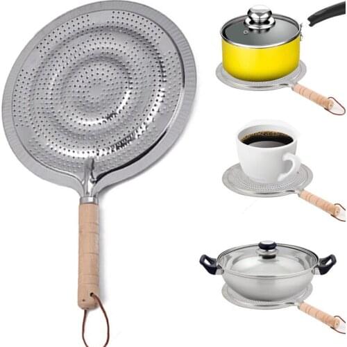 21cm Wooden Handle Stovetop Simmer Ring Heat Diffuser Gas Electric Range Pan Mat Hob Cooking Plate Insulation Pad
