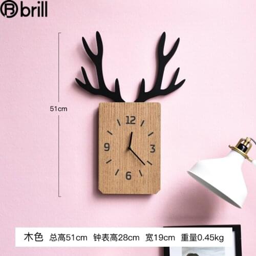 Nordic Creative Wall Clocks Wooden Deer Silent Wall Clocks Living Room Animal Wall Watches Home Decor Deer Head Wall Decor Gift