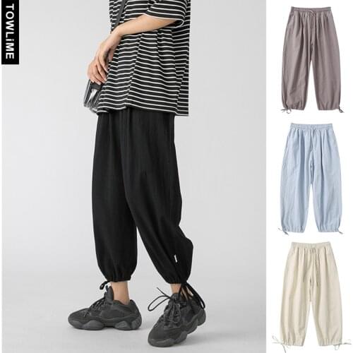 Harajuku Summer New Mens Ankle-Length Harem Pants Korean Streetwear Mens Thin Track Trousers Male Chic Solid Color Sweatpants