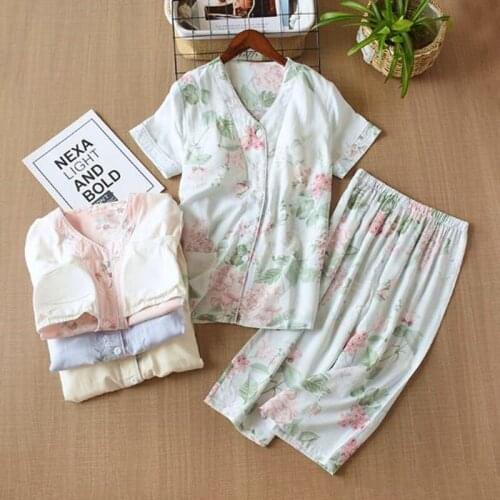 Summer pyjamas new womens pajamas chest pads short-sleeved cropped trousers set sleepwear pijamas women casual home clothes