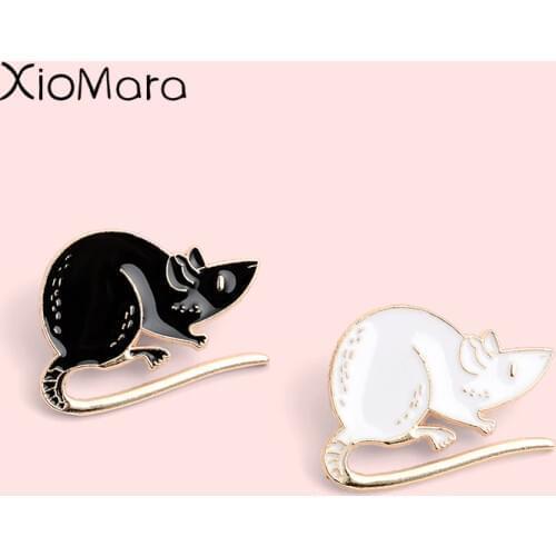 Little Mouse Enamel Pin Cartoon Black White Mice Animal Jewelry Backpack Bag Denim Lapel Icon Badge Brooches Lapel Pins For Kids
