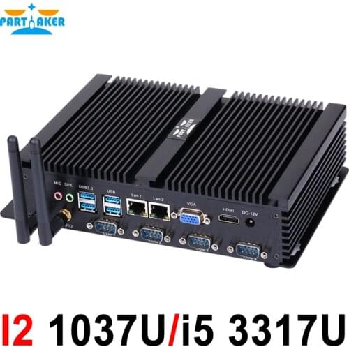 Partaker Industrial Fanless Mini PC Intel Celeron 1037U Core i5 3317U Dual-Core Dual Lan 4*COM Support Linux Windows