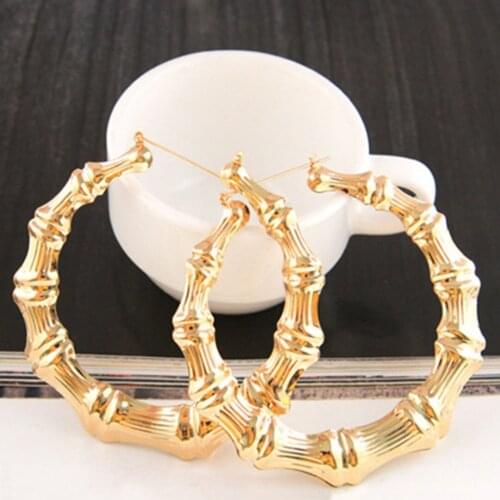 Fashion Large Round Bamboo Hoop Earrings Exaggerated Geometric Heart Triangle Earring Punk Gold Alloy Earring Women Jewelry