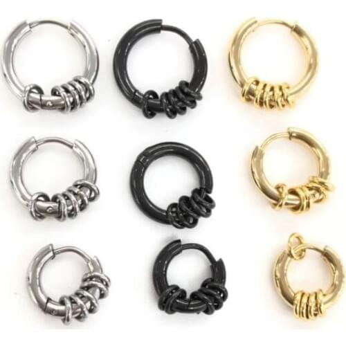 Fashion Punk Round Stud Earrings Small Circles Stainless Steel Jewelry 3 Colors Piercing Lover Women Men Biker Earrings SWE0001A