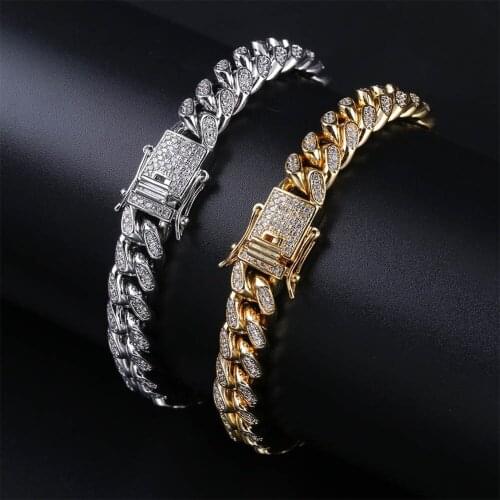 Iced Out Chains Bracelet for Men Gifts 10mm 2 Colors Micro Pave Zircon Fashion Design Hip Hop Rock Bracelets