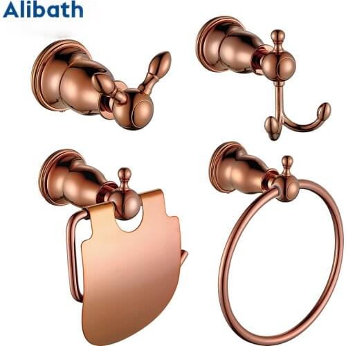 All Brass Bathroom Hardware Set Rose Gold Paper Holder Toothbrush Holder Towel Bar Bathroom Accessories