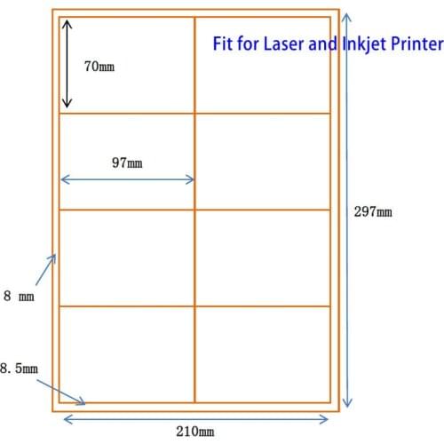 100 Sheets A4 Sticker 70X97 mm 8 Piece In One A4 Sheet A4 Self adhesive Sticker Printing Address Label For Inkjet Laser Printer