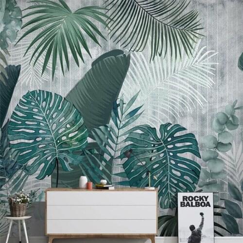 Custom Mural Wallpaper Hand Painted Tropical Plant Leaves Modern Minimalist TV Background Wall Painting