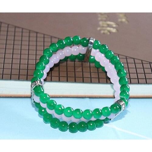 New Handmade Stretch Three Layers Greek Sorority Pink Green Beads Strand Bracelets Bangles