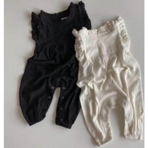 2021 new baby girls ruffles overalls cotton linen summer toddler jumpsuit