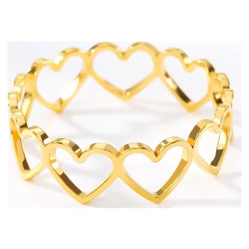 Hollowed-out Heart Shape Open connecting Ring Golden Minimalist Heart Glamour Woman Adjustable Rings Bijoux Femme Fashion jewels
