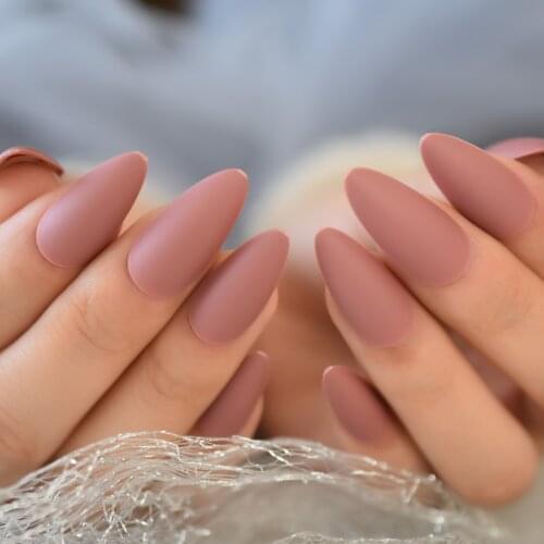 Press On Fingernail Tips Light Brown Matte Sunflower Seeds Shape Fake Nails Quick Wearable With Jelly Glue