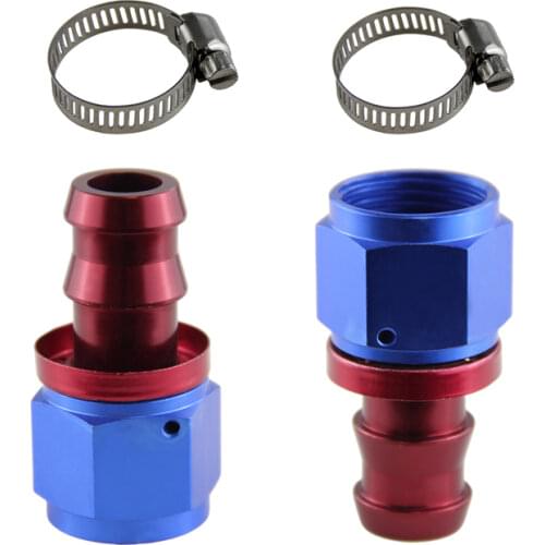 AN12 Straight Push On Oil Fuel Line Hose End Fitting +clamps+Red &Blue