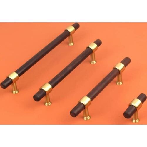 Nordic Style Combinant of Brass and Black Walnut Wood Cupboard Handle Door Pull Handle Color adjustable handle Knob