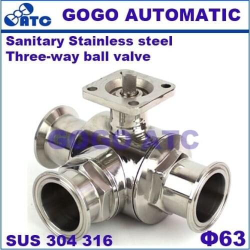 Sanitary Stainless steel 304 316 ball valve O.D 63 mm Fast-mounted clamp type high platform three-way ball valve with bracket