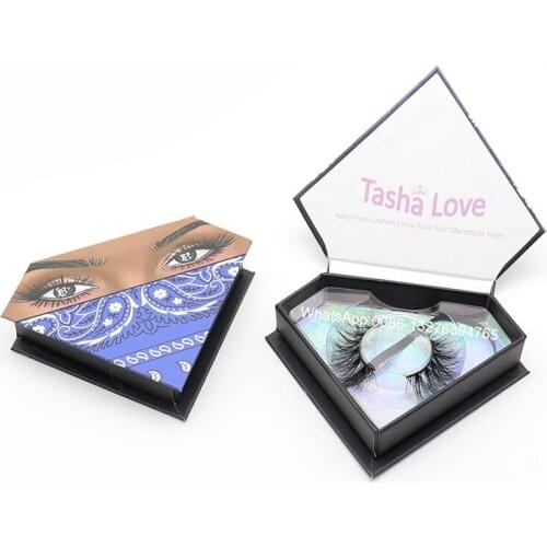 Blue Bandana Diamond Eyelash Empty Box Makeup Eyelashes 3D Mink Lashes Custom Lashbox Packaging With Logo Reusable Eyelash