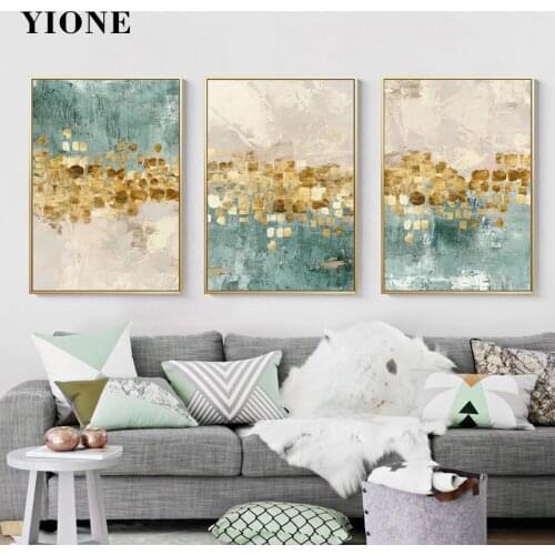 Nordic Art Abstract Canvas Paintings Minimalism Modern Gold Green Wall Pictures Print Home Decor Posters for Bedroom Living Room