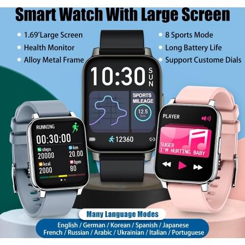 Long battery Smart Watch 1.69 screen sport men women Weather display Calorie consumption Heart Rate Monitor Smartwatch Android
