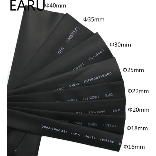1meter 2:1 Black 15mm 16mm 18mm 20mm 22mm 25mm 28mm 30mm 35mm 40mm Heat Shrink Heatshrink Tubing Tube Wire Dropshipping
