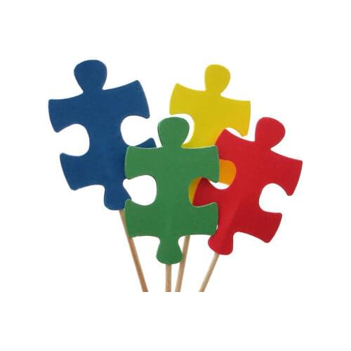 Autism Awareness puzzle cupcake toppers rustic barn Wedding Food Picks Bridal shower Bachelorette tea party muffin decorations