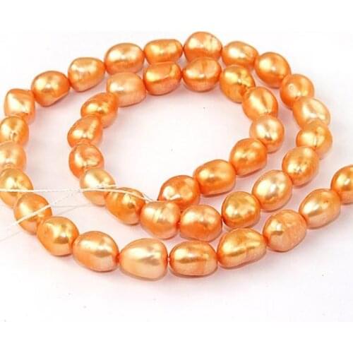 Unique Pearls jewellery Store,Orange Rice 7-10MM Freshwater Pearl Loose Beads One Full Strand DIY Jewelry For Necklace LS3-0119