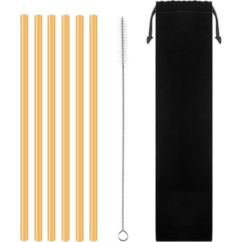 UPORS 6Pcs/Set Bamboo Straw 23cm Reusable Drinking Straws with Brush and Bag Natural Organic Bamboo Straws for Party Wedding Bar