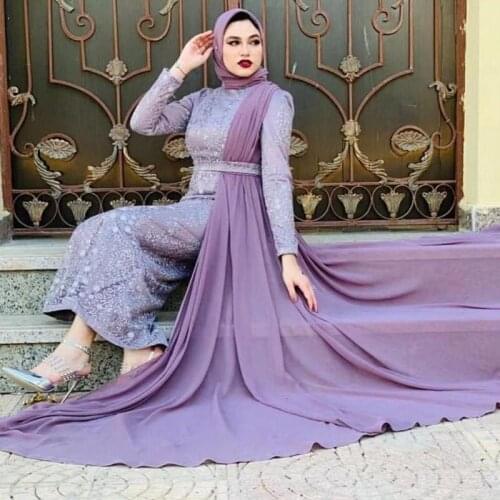 High Quality Muslim Evening Dresses High Neck Full Sleeve Lace Ankle Length Formal Wear Arabic Dubai Prom Gown