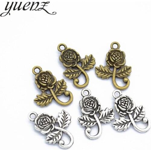 YuenZ 10pcs Antique silver color Rose flower Charms Pendants DIY Jewelry for Necklace Bracelet Making Accessaries 21*16mm Q176