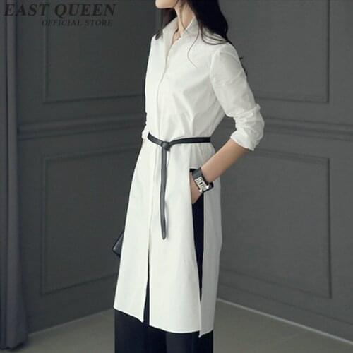 White Women Clothes 2019 Long Shirt Female Tunic Long Sleeve Belt Split Dress Buttons Casual Dresses For Women 2019 DD2221